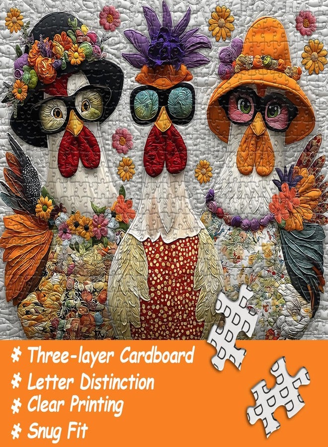 PICKFORU Funny Chicken Puzzles for Adults 1000 Piece，Rooster Flower Patchwork Art Quilt Puzzles，Colorful Jigsaw Puzzles with Animals - Image 3